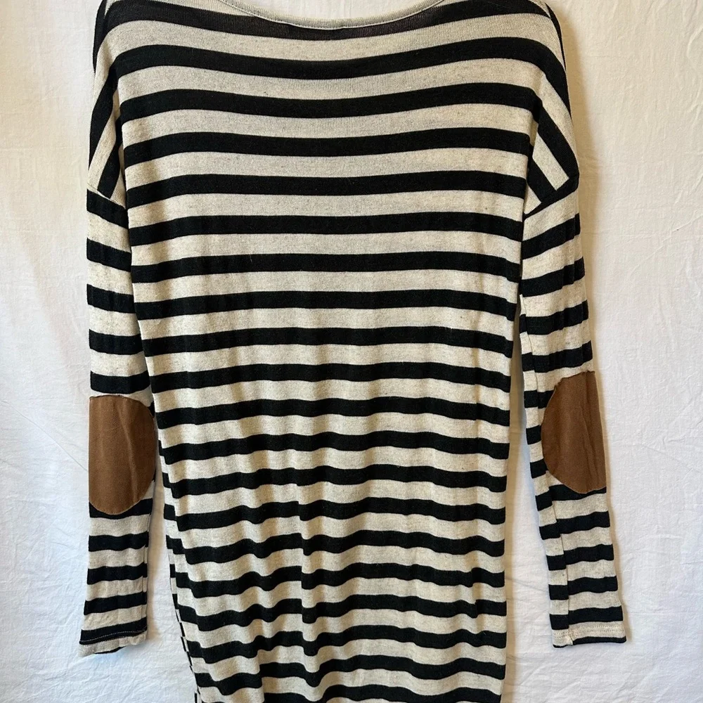 Reborn J Striped Knit Tunic Top w/ Faux Leather Pocket & Elbow Patches Sz Small - Picture 6 of 6